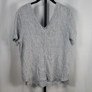 Tahari Heather Gray V-Neck Linen Blouse - SZ M‎